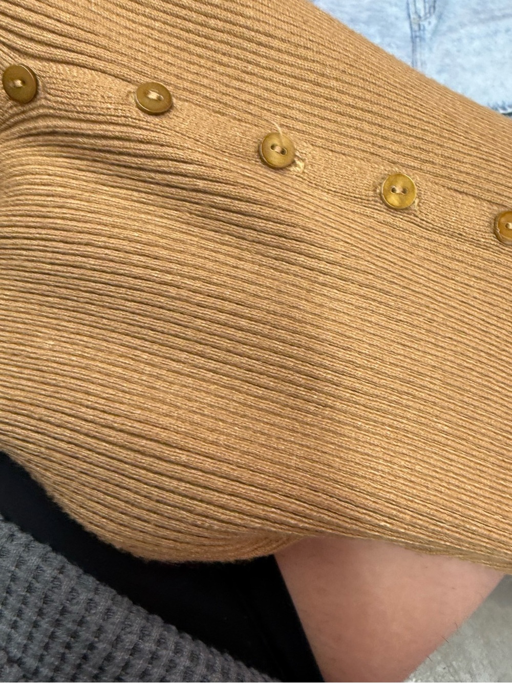 Anthropologie Camel Ribbed Button-Front Long Sleeve - Picture 4 of 6